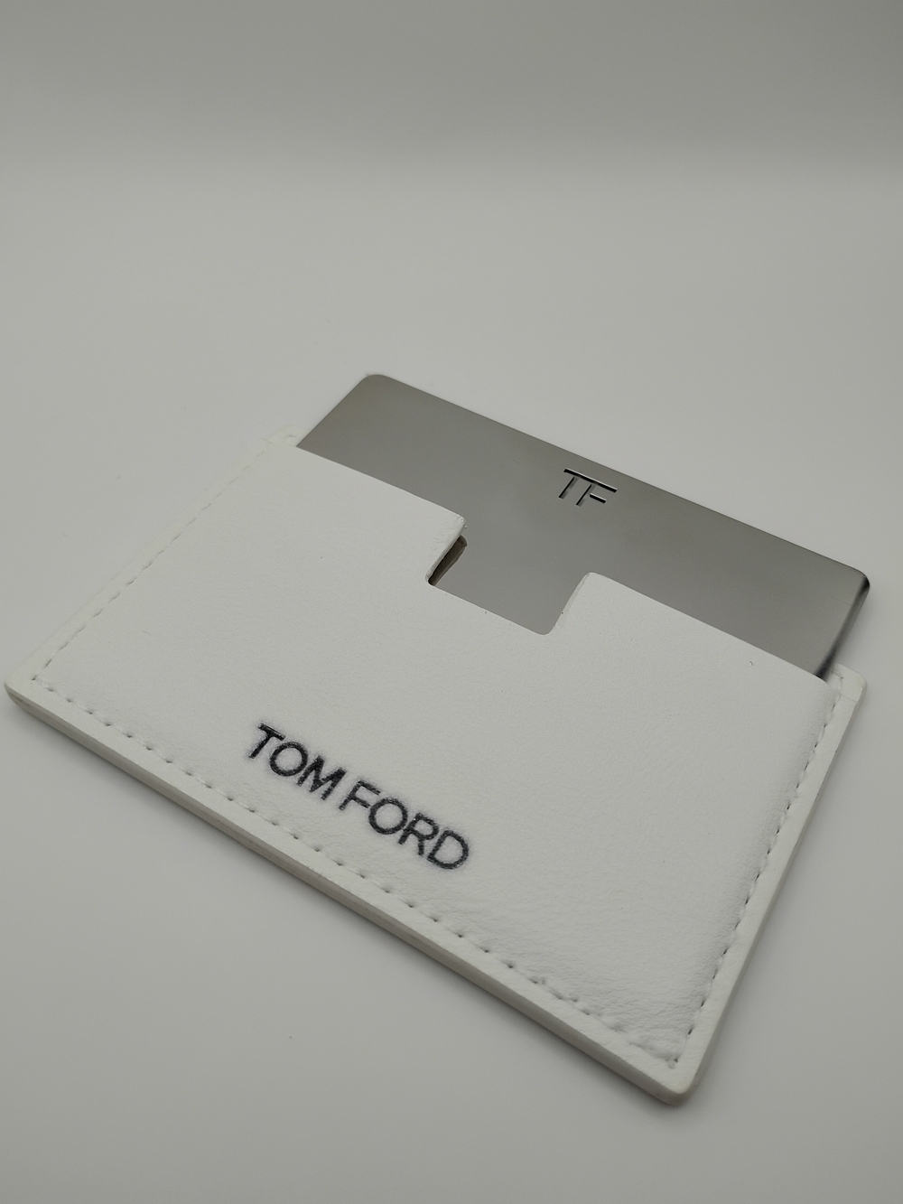 Tom Ford White Leather Card Sleeve with Mirror TF Plate
